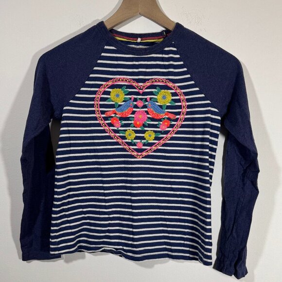 Boden Other - Boden Kids Embroidered Heart and Birds Striped Long Sleeve Shirt Girls 11-12 Y